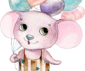 Animal watercolor illustration vector holding balloon