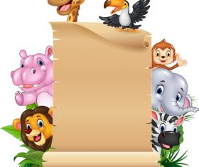 Animals and brown paper cartoon vector