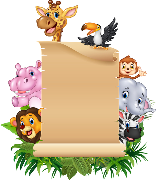 Animals and brown paper cartoon vector