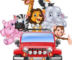 Animals driving cars cartoon vector