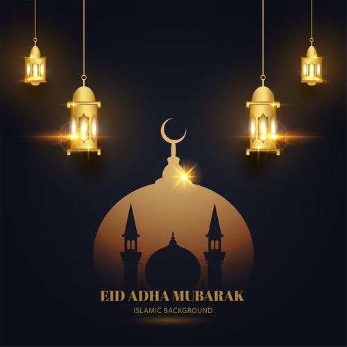 Art Eid ADHA mubarak greeting card vector