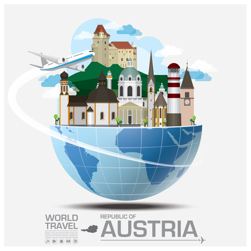 Austria famous tourist attractions concept vector