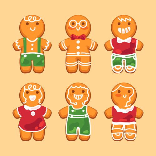 Baking gingerbread characters flat vector