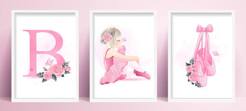 Ballerina little girl watercolor illustration vector