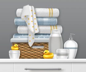 Bath towels and personal skin care products vector