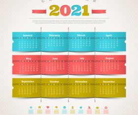 Beautiful three-color 2021 calendar vector