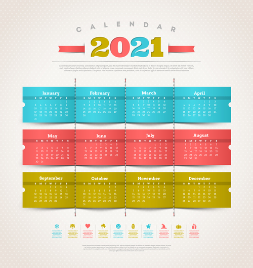 Beautiful three-color 2021 calendar vector