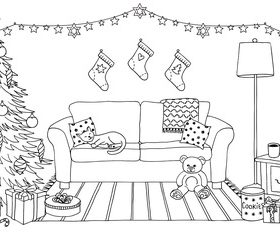 Black and white room xmas vector
