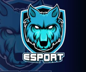 Blue wolf head esports logo vector