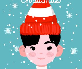 Boy wearing red knitted hat vector