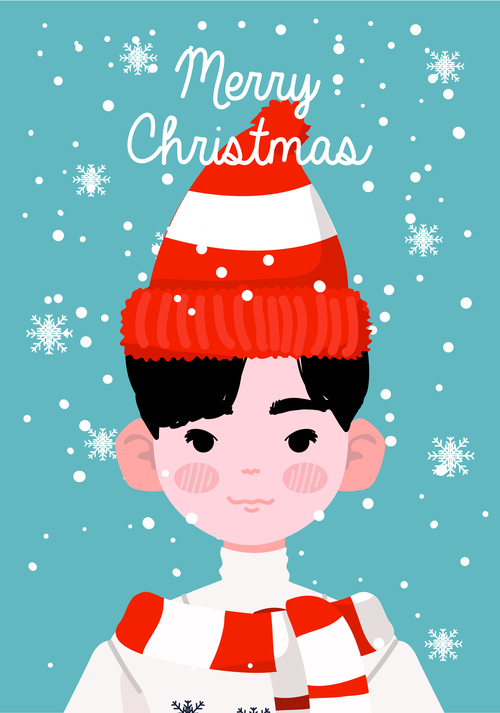 Boy wearing red knitted hat vector