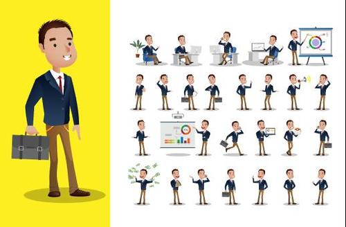 Business person cartoon vector in different poses
