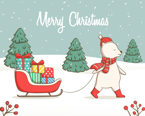 Cartoon animal christmas card vector