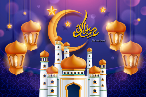 Cartoon background eid mubarak vector free download
