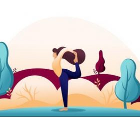 Cartoon illustration of a woman practicing yoga vector