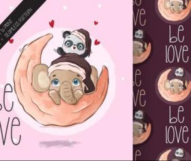 Cartoon seamless background baby elephant and panda vector