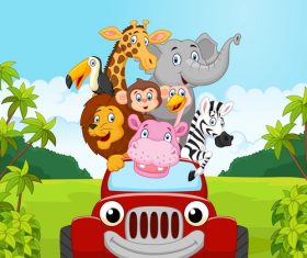 Cartoon vector of animals traveling by car