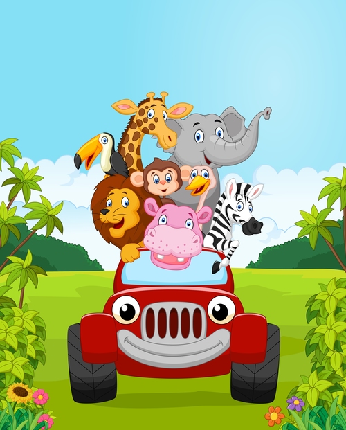 Cartoon vector of animals traveling by car