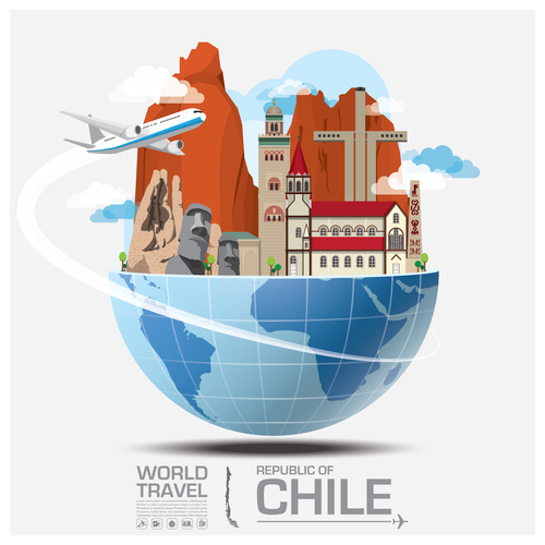 Chile famous tourist attractions concept vector