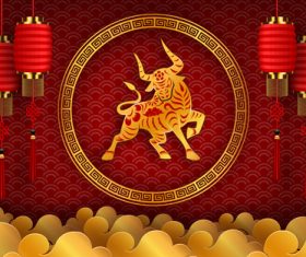 Chinese 2021 Year of the Ox greeting card vector