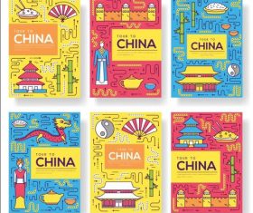 Chinese Food and Tourist Attractions Flyer Vector