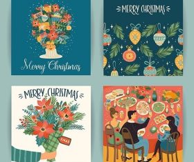 Christmas and happy new year illustrations in trendy retro style vector