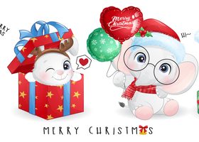 Christmas animals and gifts vector