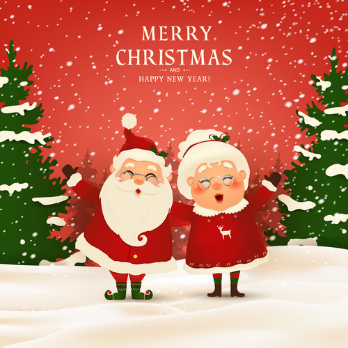 Christmas Illustration Grandpa And Grandma Wearing Christmas Suit Vector Free Download 