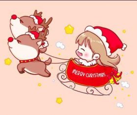 Christmas little girl comic illustration vector