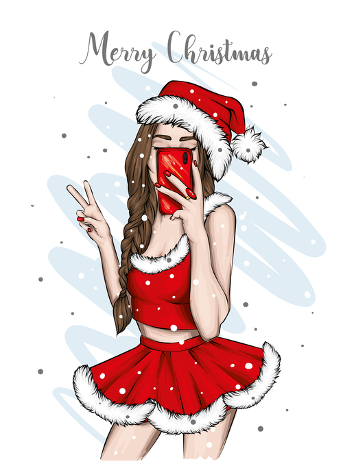 Christmas selfie girl vector