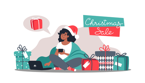 Christmas shopping girl illustration vector