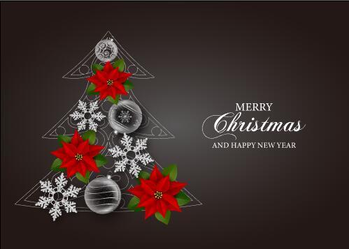 Christmas tree card vector on black background