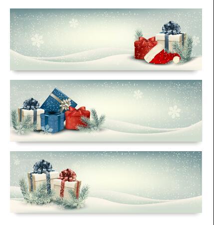 Christmas winter banners with presents vector