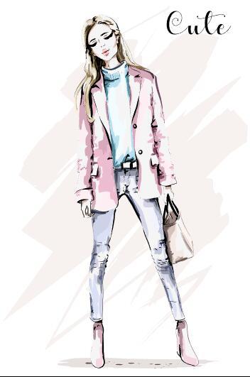 Clothing match fashion girl watercolor illustration vector