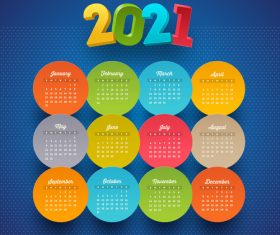 Colorful circular pattern 2021 calendar vector
