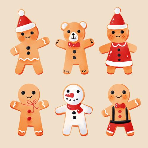 Cute Christmas baking gingerbread flat vector