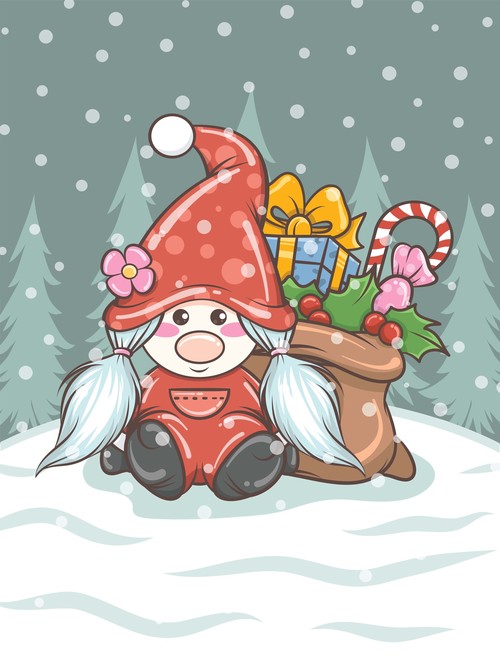 Cute cartoon dwarf christmas girl vector