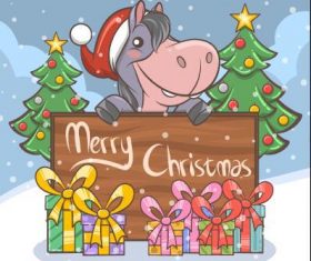 Cute donkey cartoon christmas illustration vector