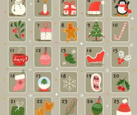 Cute hand drawn Christmas elements calendar vector