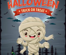 Cute little zombie halloween poster design vector