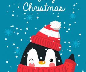 Cute penguin christmas card vector