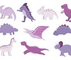 Cute pink and purple dinosaurs for children vector