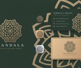 Dark green mandala logo company business card vector