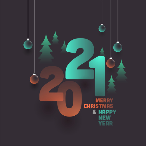 Decorative text with New Year 2021 colorful design vector