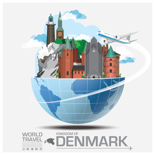 Denmark famous tourist attractions concept vector