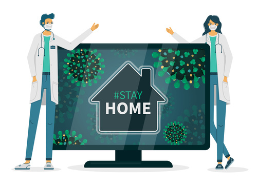 Doctor asks to stay home flyer vector