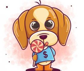 Dog cartoon icon vector holding lollipop