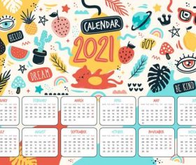 Doodle 2021 calendar vector