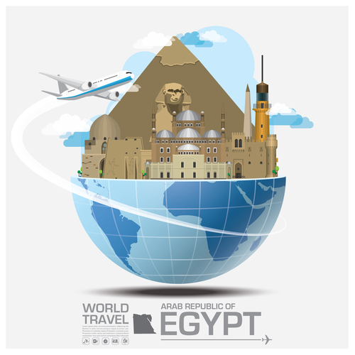 Egypt famous tourist attractions concept vector