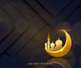 Eid ADHA mubarak golden pattern background vector